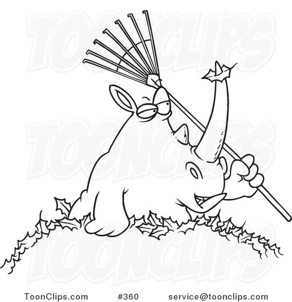 Cartoon Coloring Page Line Art Of A Rhino Holding A Rake In A Pile 581x600 Cartoon Coloring Page Line Art Of A Rhino Holding A Rake In A Pile