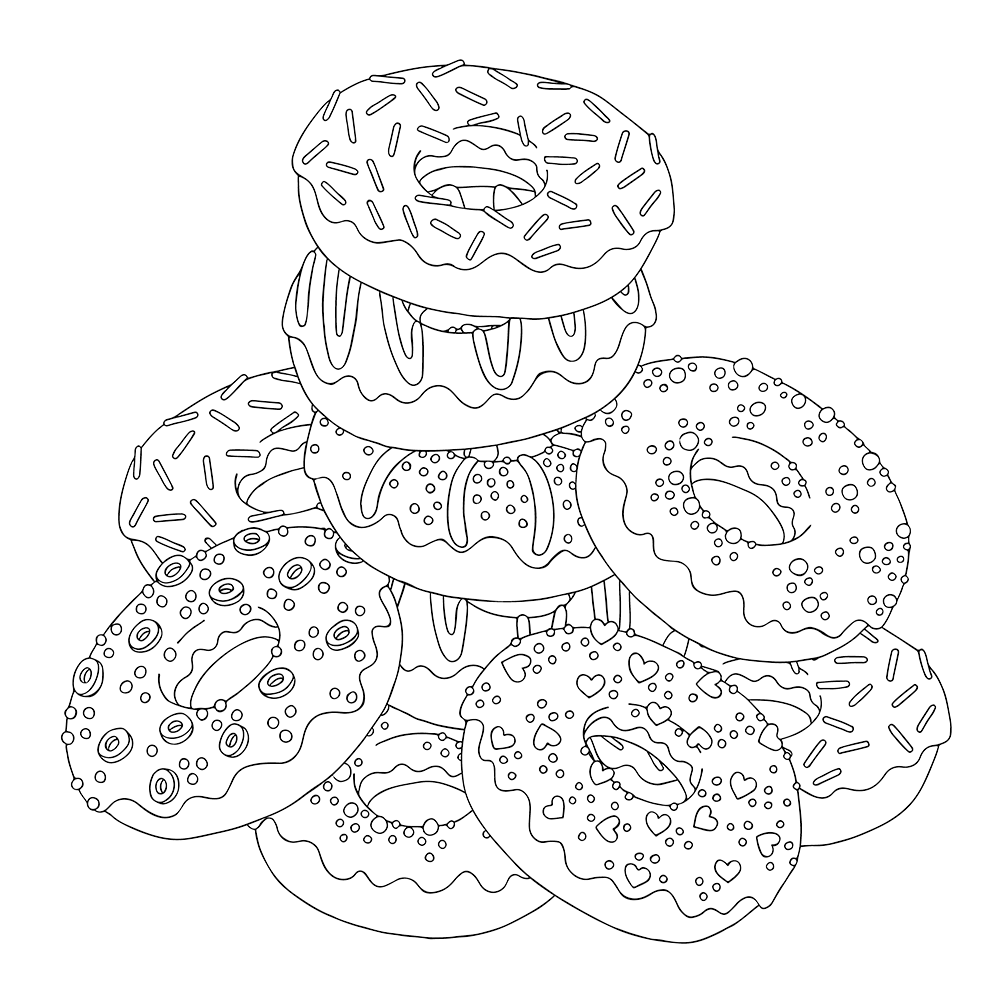 Pile Of Donuts Free Coloring Page Adults, Food, General Coloring 1000x1000 Pile Of Donuts Free Coloring Page Adults, Food, General Coloring
