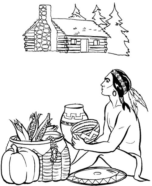 Pilgrim And Indian Coloring Pages Thanksgiving