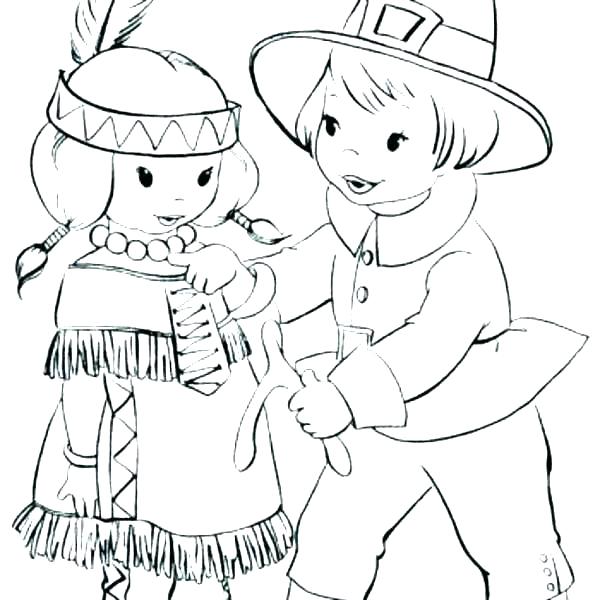 600x600 Pilgrim Indian Coloring Pages Thanksgiving Pilgrim
