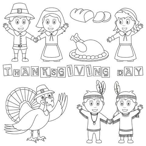 480x480 Coloring Pages Of Pilgrims Thanksgiving Day Pilgrim And Indian