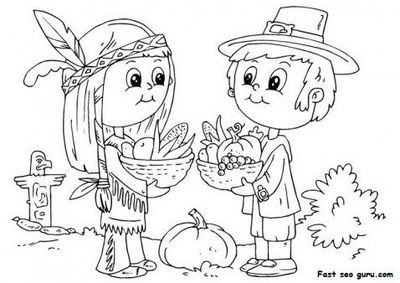 Free Printable Thanksgiving Native And Pilgrim Coloring Page 400x283 Free Printable Thanksgiving Native And Pilgrim Coloring Page