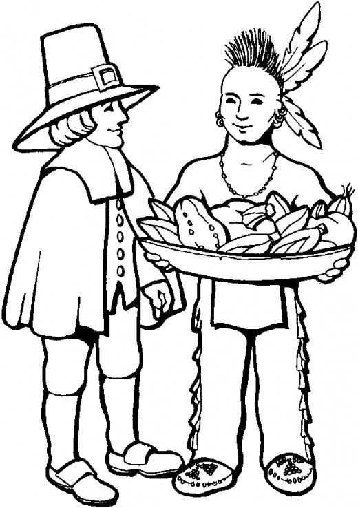 7 Free Thanksgiving Coloring Pages Indian Man, Pilgrim 520x738 7 Free Thanksgiving Coloring Pages Indian Man, Pilgrim