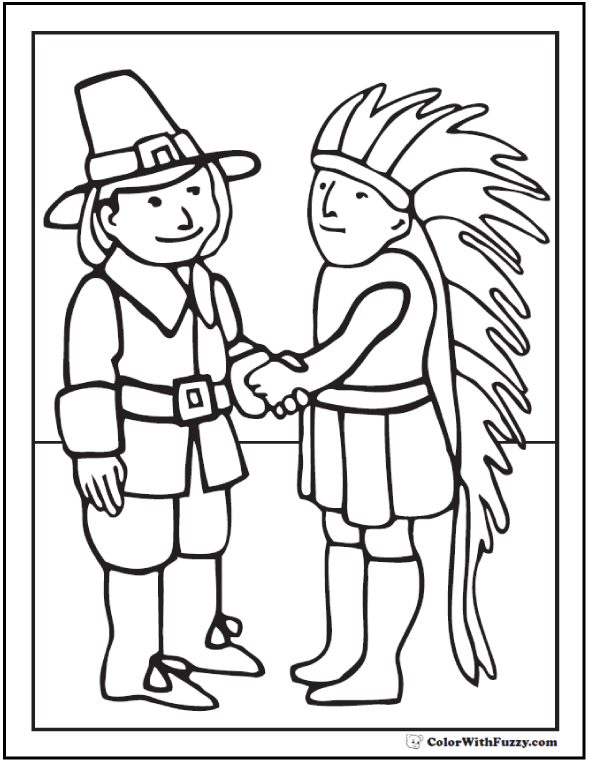 Indian Pilgrim Coloring Sheet Buckles, Hat, Headdress 590x762 Indian Pilgrim Coloring Sheet Buckles, Hat, Headdress