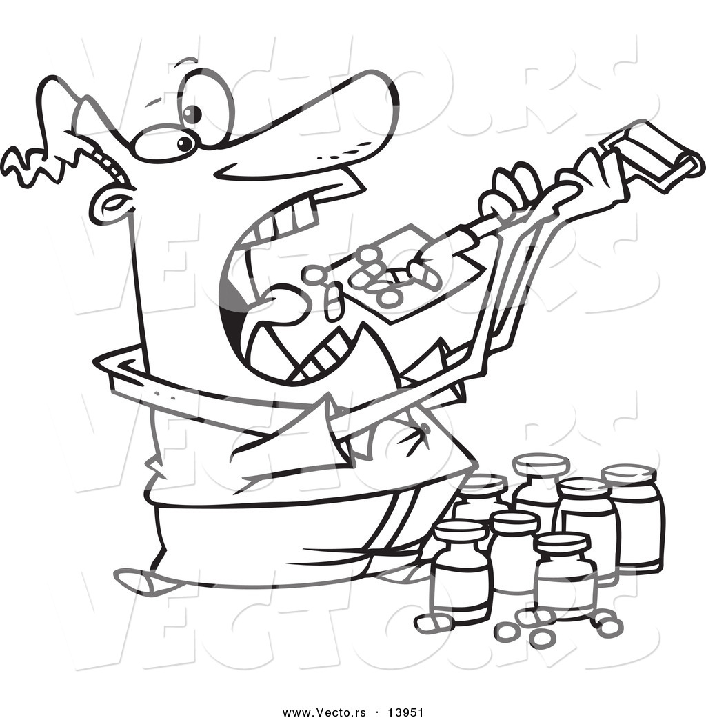 1024x1044 Vector Of A Cartoon Man Shoveling Dietary Supplements Into His