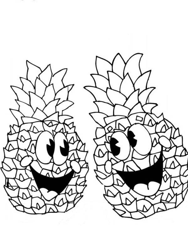 600x776 A Pair Of Happy Pineapple Coloring Page