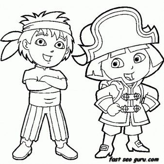 Printable Dora The Explorer And Diego Dressed As Pirate Coloring 338x338 Printable Dora The Explorer And Diego Dressed As Pirate Coloring