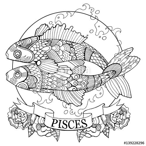 Pisces Zodiac Sign Coloring Page For Adults On Fotolia 139228296 500x500 Pisces Zodiac Sign Coloring Page For Adults On Fotolia 139228296