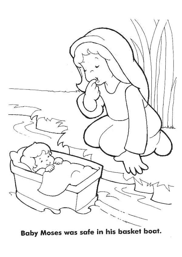 Moses, Baby Moses Was Safe In His Basket Boat Coloring Page 600x845 Moses, Baby Moses Was Safe In His Basket Boat Coloring Page