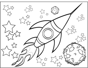 300x234 Rocketship And Planet Coloring Page