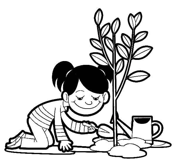 600x569 A Girl Planting A Tree On Arbor Day Coloring Pages Best Place