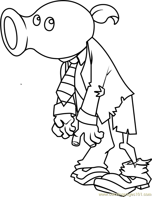 616x800 Peashooter Zombie Coloring Page
