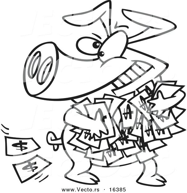Vector Of A Cartoon Greedy Pig With Money Outlined Coloring Page 600x620 Vector Of A Cartoon Greedy Pig With Money Outlined Coloring Page