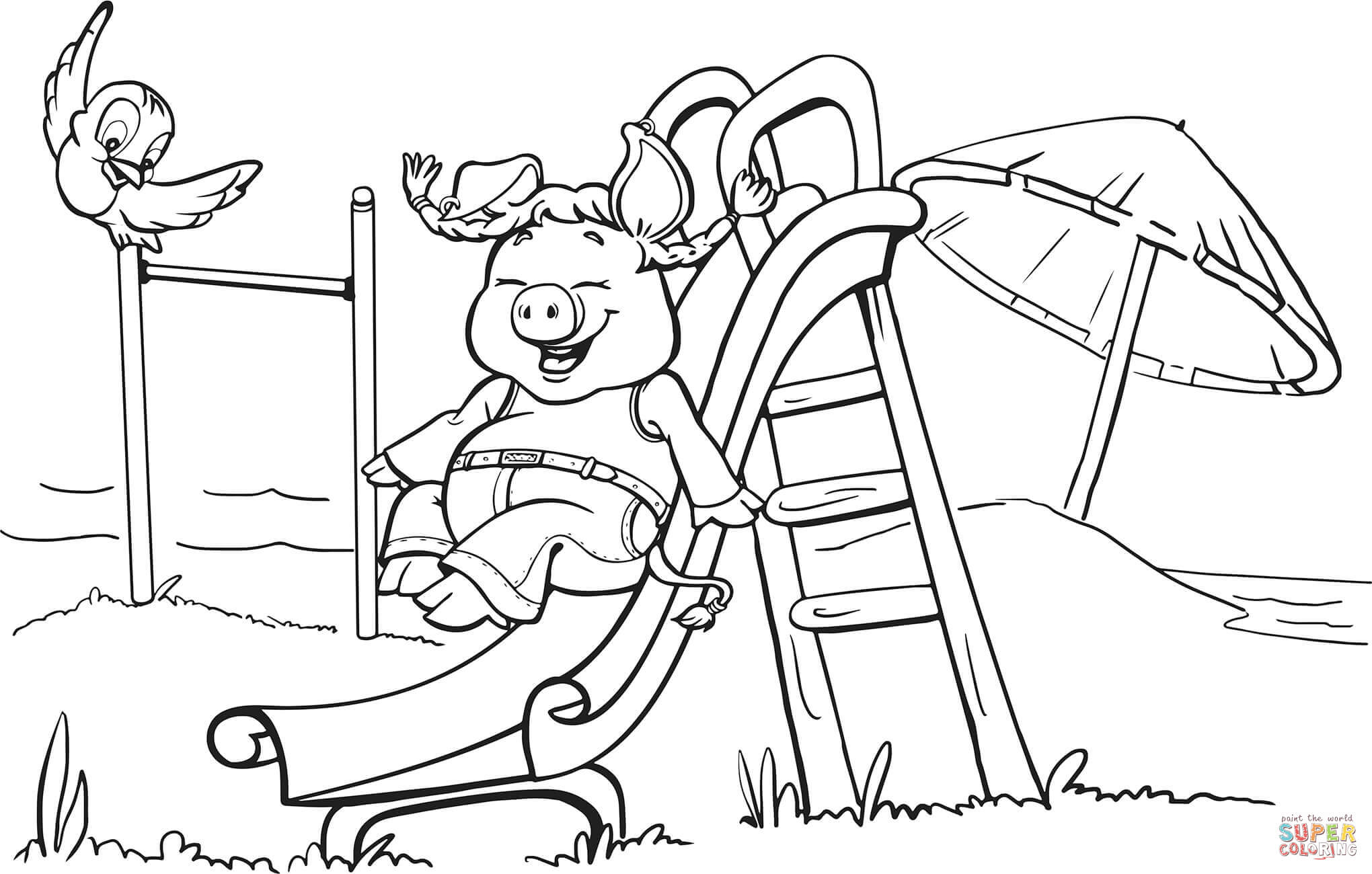 Pig On The Playground Slide Coloring Page Free Printable New Pages 2040x1300 Pig On The Playground Slide Coloring Page Free Printable New Pages