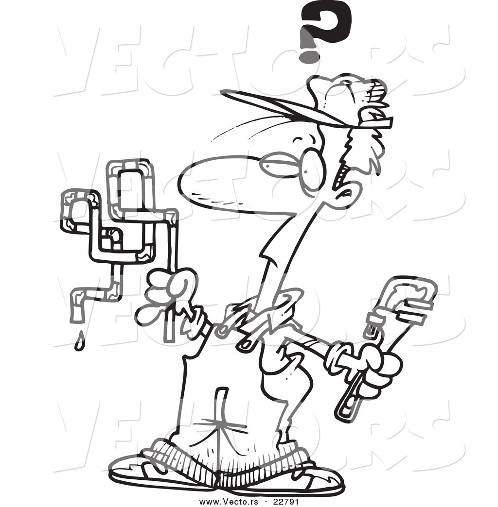 1024x1044 Vector Of A Cartoon Confused Plumber