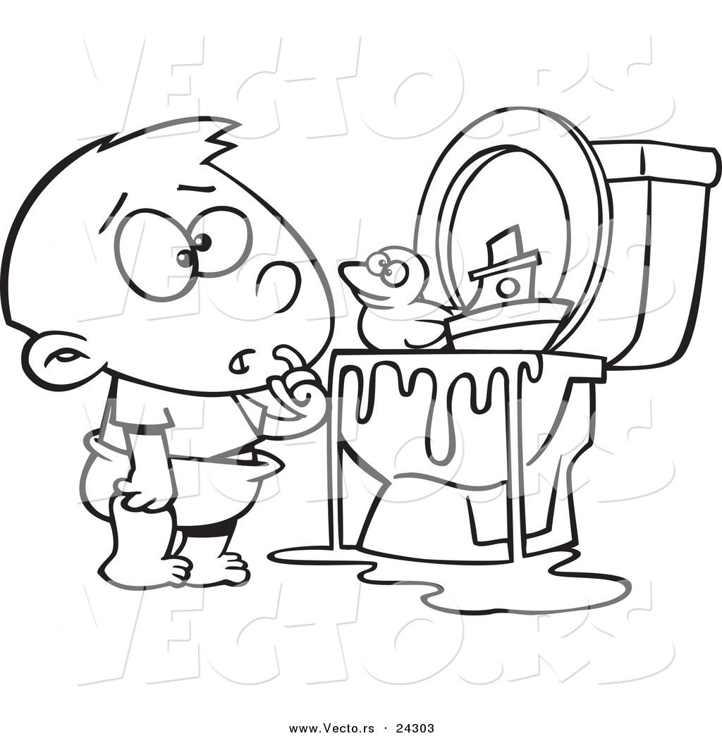 1024x1044 Vector Of A Cartoon Boy With Toys In The Toilet Black And White