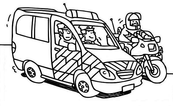600x368 Police Car And Motorcycle Coloring Page Color Luna