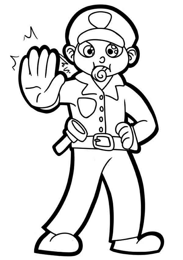 600x852 Police Officer With Whistle Coloring Page