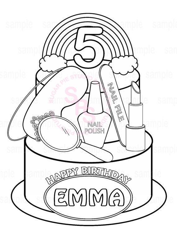 570x738 Personalized Printable Rainbow Spa Party Cake Favor Childrens