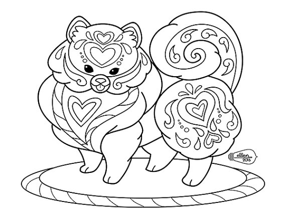 Cute Decorated Pomeranian Adult Coloring Page Digital Stamp 570x441 Cute Decorated Pomeranian Adult Coloring Page Digital Stamp