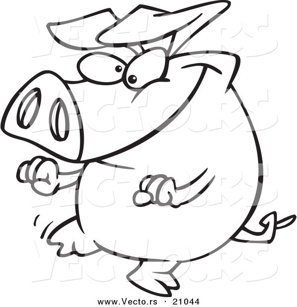 600x620 Vector Of A Cartoon Pig Doing A Happy Dance