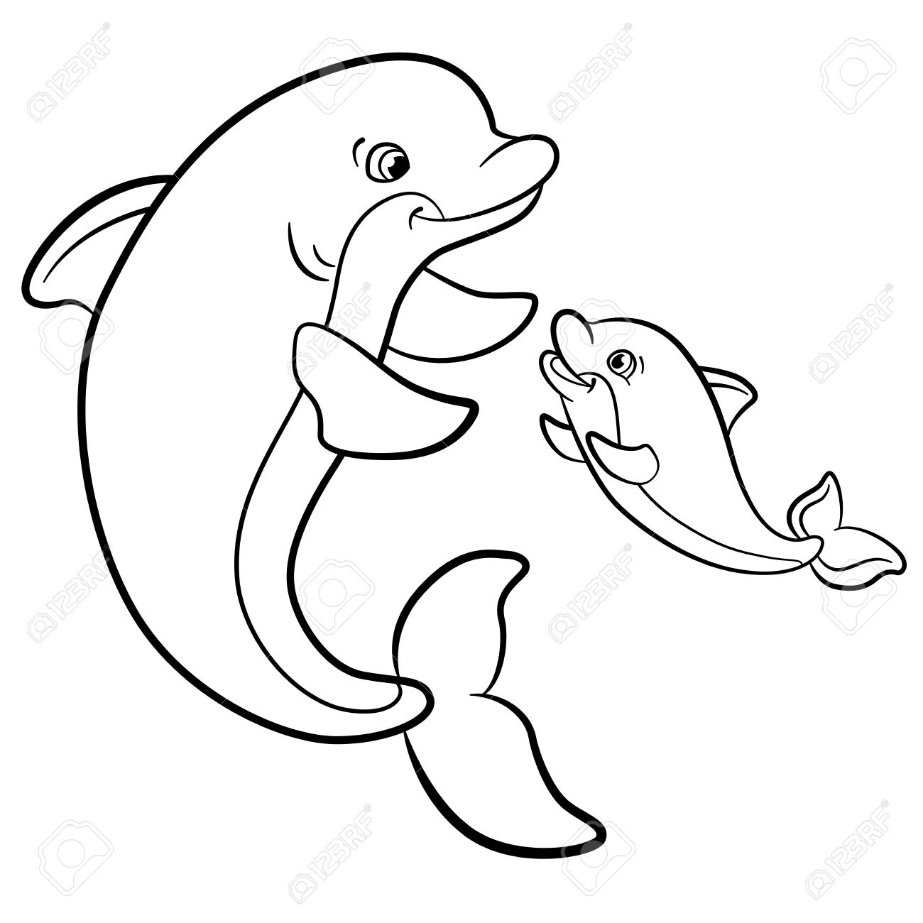 1300x1300 Coloring Pages Marine Wild Animals Mother Dolphin Swims