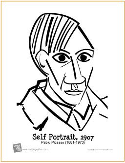 Picasso Self Portrait Free Coloring Page 256x332 Picasso Self Portrait Free Coloring Page