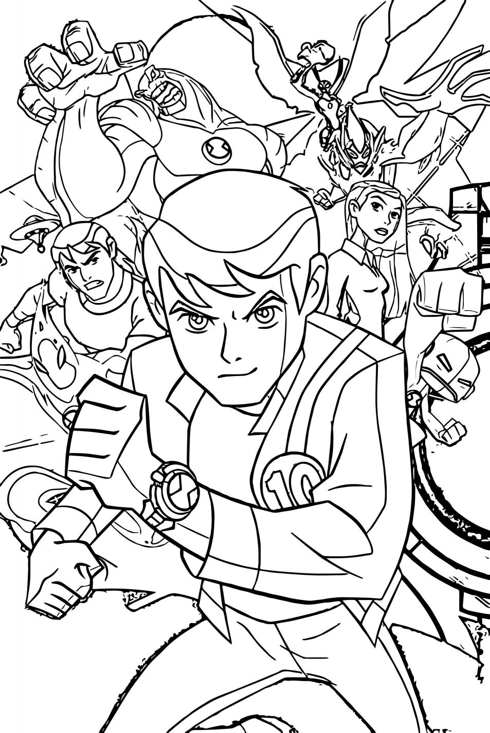 953x1427 Best Benten Ben Alien Force Group Poster Coloring Page