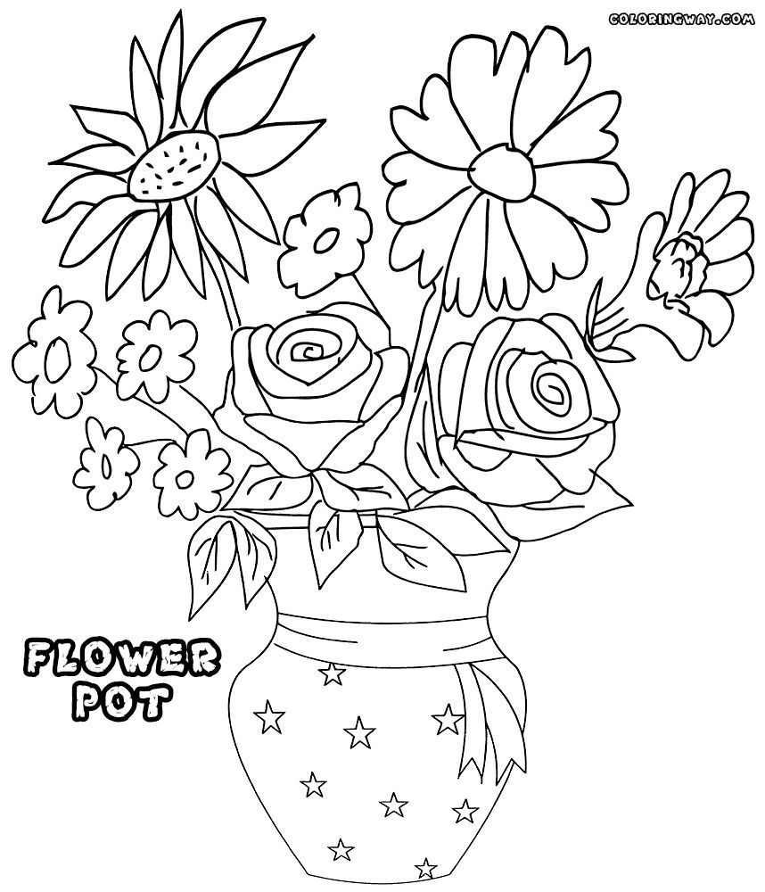858x1000 Flower Pot Coloring Page 1