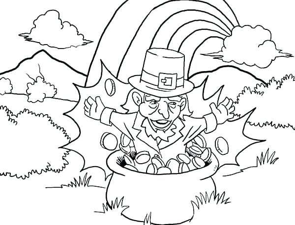 Rainbow Pot Of Gold Coloring Pages Icontent 600x459 Rainbow Pot Of Gold Coloring Pages Icontent
