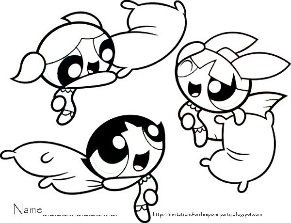 Coloring Page Featuring The Power Puff Girls Having A Pillow Fight 600x460 Coloring Page Featuring The Power Puff Girls Having A Pillow Fight