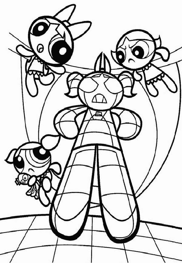 600x869 The Powerpuff Girls And Robot Of Bubbles Coloring Page Color Luna