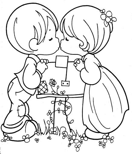 437x512 Kissing Couple Precious Moments Free Printable Page Colorin