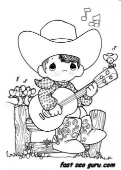 Precious Moments Boy Playing Guitar Cowboy Coloring Pages 242x338 Precious Moments Boy Playing Guitar Cowboy Coloring Pages
