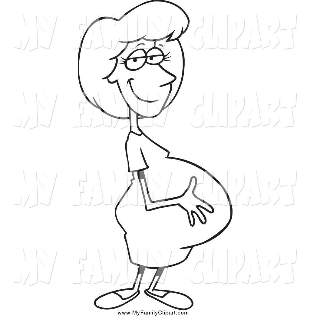 1024x1044 Clip Art Of A Black And White Pleasant Pregnant Woman By Toonaday