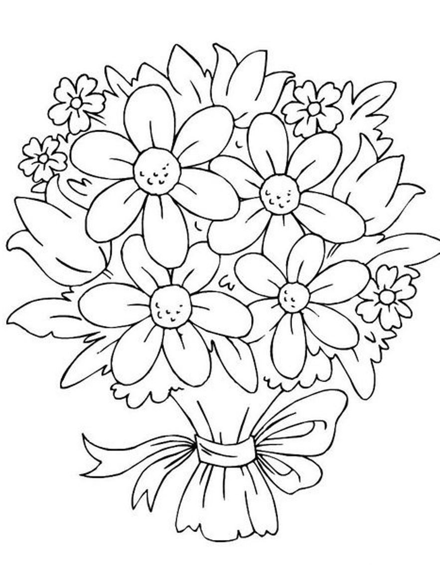 883x1132 Bouquet Of Flowers Coloring Pages Flower Beauteous Rose