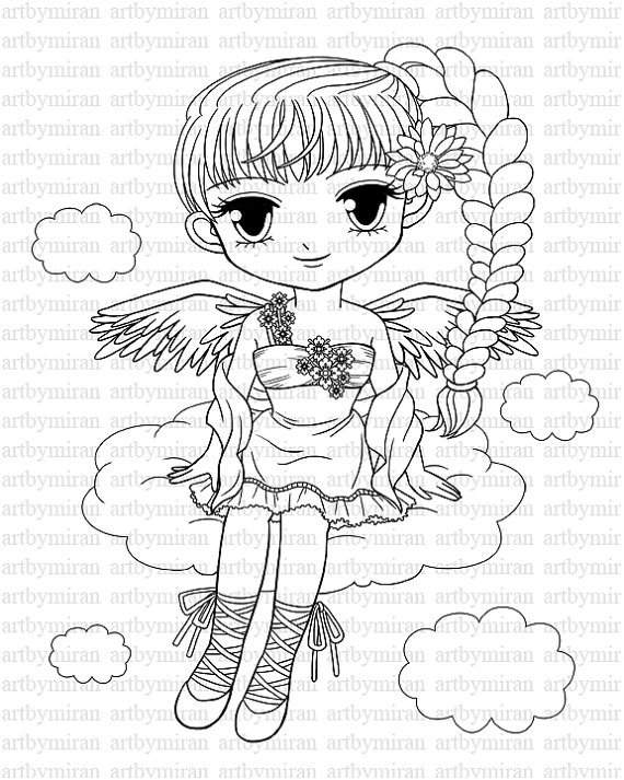 Digi Stamp Pretty Girl Angel Coloring Page Big Eyed Girl 570x713 Digi Stamp Pretty Girl Angel Coloring Page Big Eyed Girl