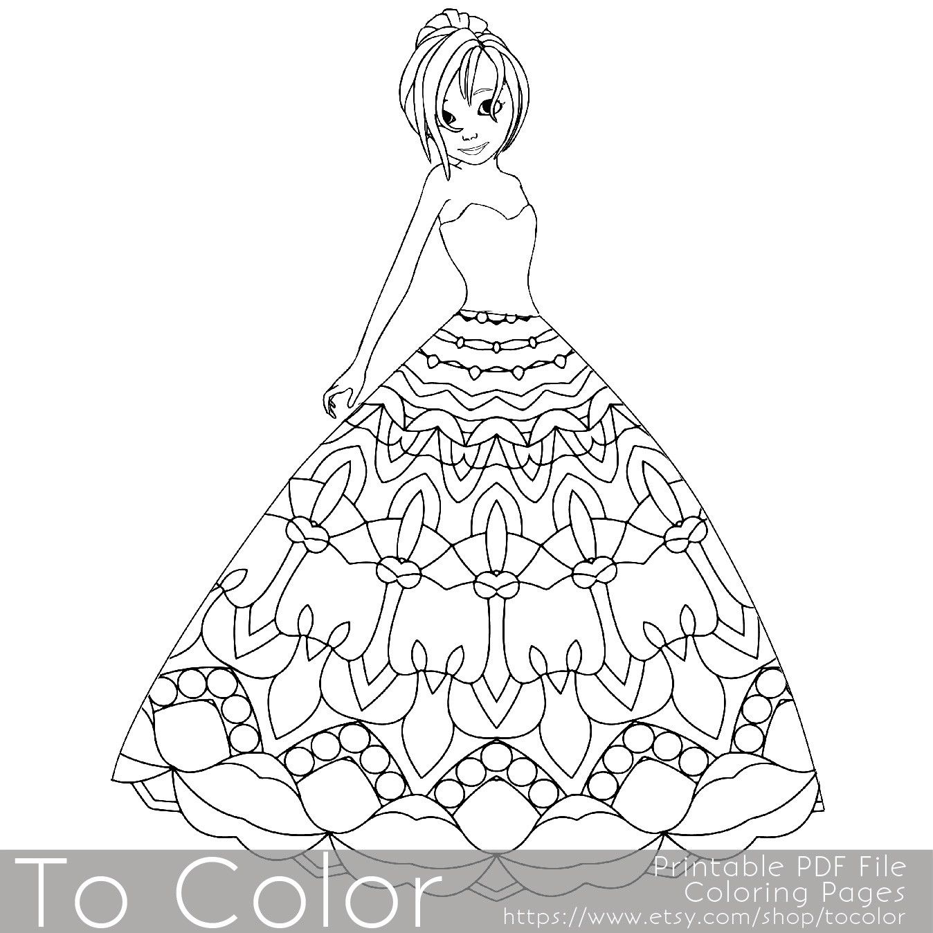 1348x1348 This Printable Coloring Page For Grownups Features A Princess