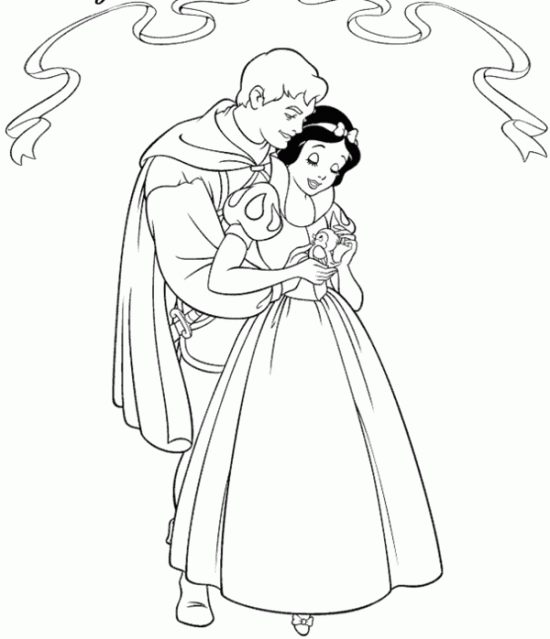 Princess Snow White, Prince And Bird Coloring Pages Disney'S 550x639 Princess Snow White, Prince And Bird Coloring Pages Disney'S
