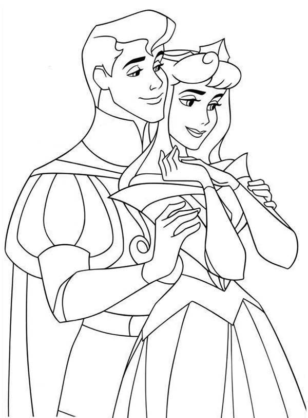 600x813 Prince Phillip Hug Princess Aurora In Sleeping Beauty Coloring