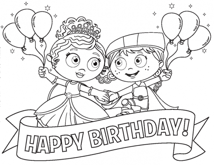 Princess Pea And Red In Super Why Happy Birthday Coloring Page 730x562 Princess Pea And Red In Super Why Happy Birthday Coloring Page