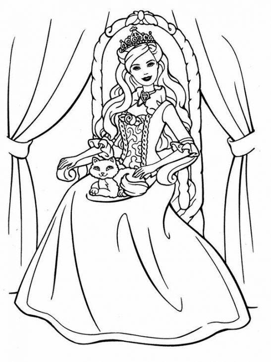 Princess Barbie With A Cat Coloring Page Online Printable 547x730 Princess Barbie With A Cat Coloring Page Online Printable