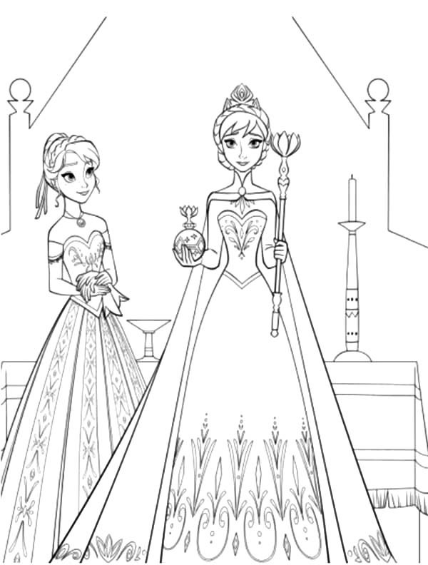 Frozen Elsa And Anna Coloring Pages Princess Anna Standing Beside 600x792 Frozen Elsa And Anna Coloring Pages Princess Anna Standing Beside