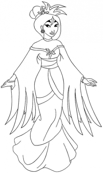 Lovely Princess Mulan In Traditional Dress Coloring Page Disney 434x730 Lovely Princess Mulan In Traditional Dress Coloring Page Disney