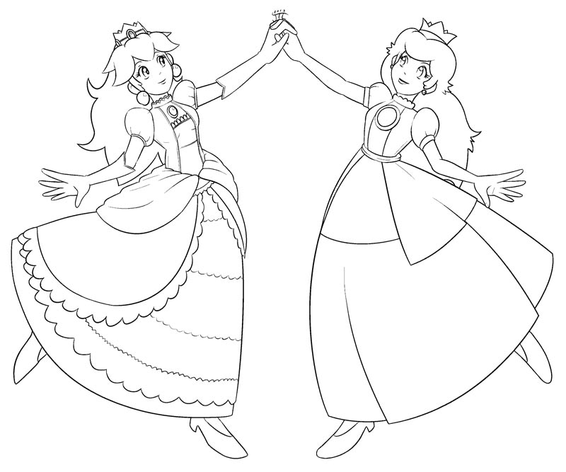 Two Princess From Mario Coloring Pages 800x667 Two Princess From Mario Coloring Pages