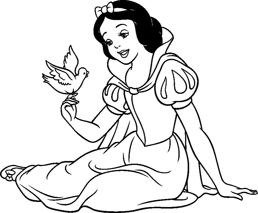 862x713 Princess Snow White With Bird Coloring Pages