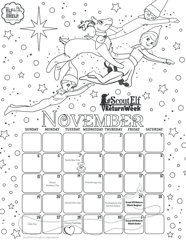 Elf On The Shelf Coloring Pages Printable Calendar Coloring Pages 736x952 Elf On The Shelf Coloring Pages Printable Calendar Coloring Pages