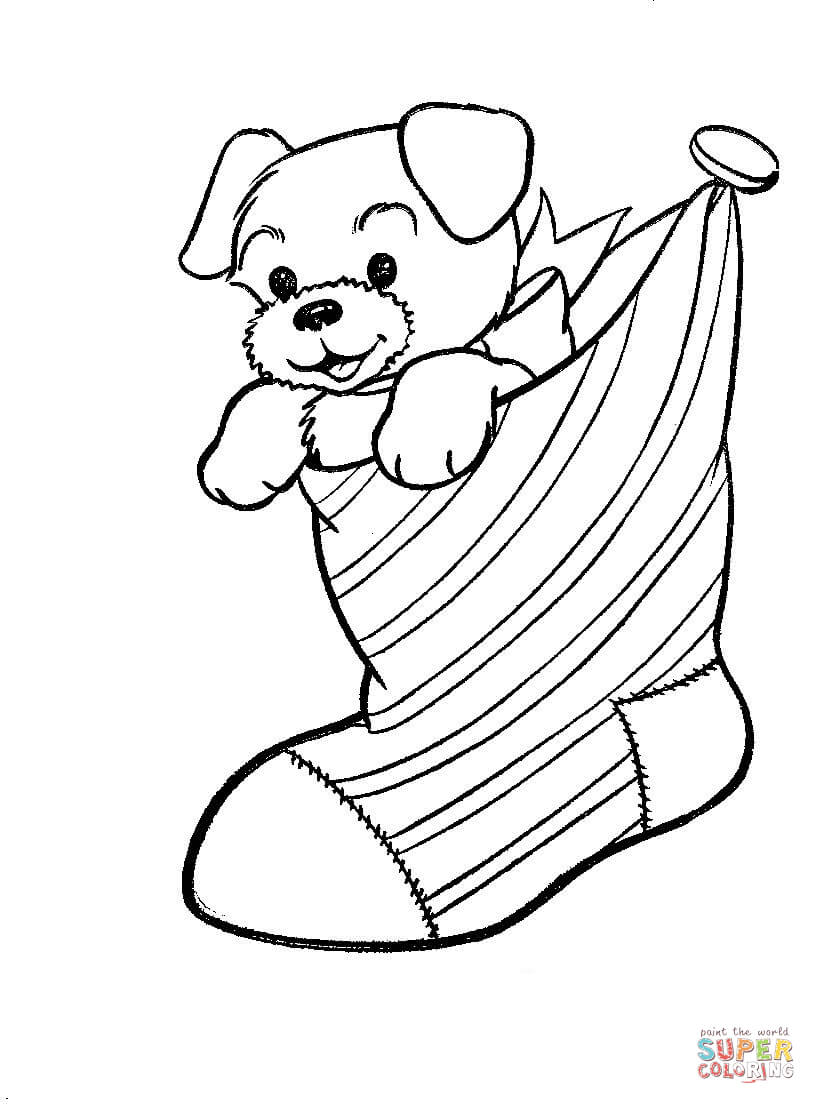 816x1104 A Puppy Dog In A Christmas Stocking Coloring Page Free Printable