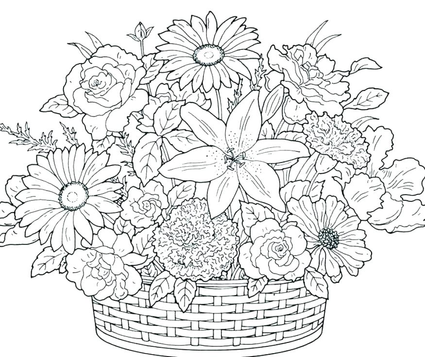 875x736 Coloring Pages Flowers For Adults Flowers Printable Coloring Pages