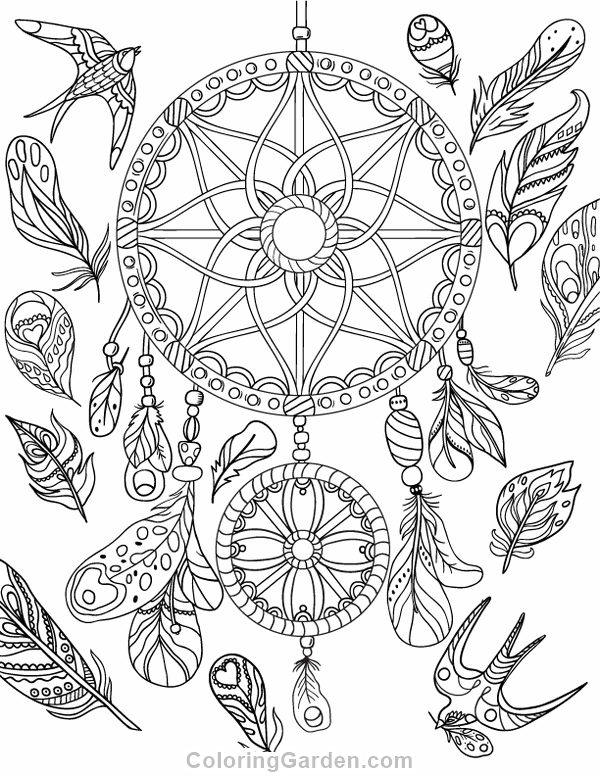 600x776 Free Printable Dreamcatcher Adult Coloring Page. Download It